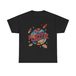 Peaceful World Graphic Tee — 'Living in a Peaceful World' Retro Earth Design
